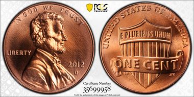 2012-D 1C Shield MS68+ RD