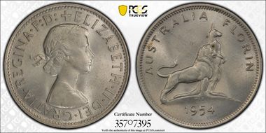 1954(m) Florin Royal Visit KM-55  Ag MS64