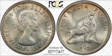 1954(m) Florin Royal Visit KM-55  Ag MS64