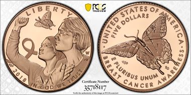 2018-W $5 Breast Cancer Awareness PR70DCAM