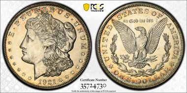 1921-D $1 VAM 1A, TRU_T Variety MS63