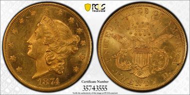 1874-CC $20 MS62