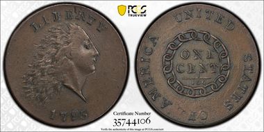1793 1C Chain, America AU58+ BN