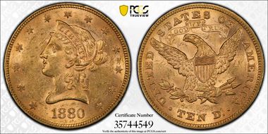 1880 $10 MS62+ 