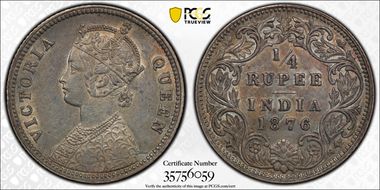 1876(C) 1/4 Rup SW-5.34 AU58