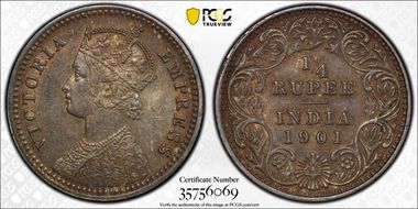 1901-C 1/4 Rup SW-6.344 AU58