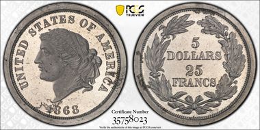 1868 $5 J-659 PR63
