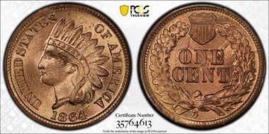 1864 1C Bronze MS67RD