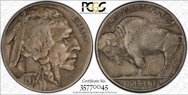 1937-D 5C 3 Legs XF40