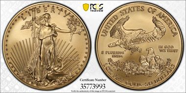 2006-W $50 Burnished Gold Eagle 20th Anniversary SP69