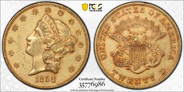 1858 $20 AU53