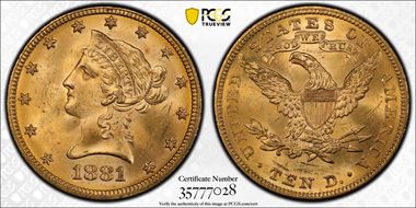 1881 $10 MS64+