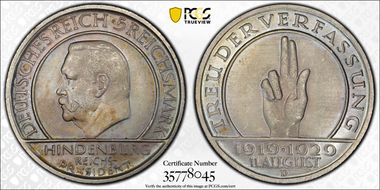 1929-D 5 Mk Constitution J-341 MS64