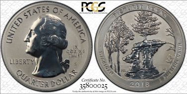2018-S 25C Pictured Rocks NP-Silver Rev PR 50th Anniversary Set PR69