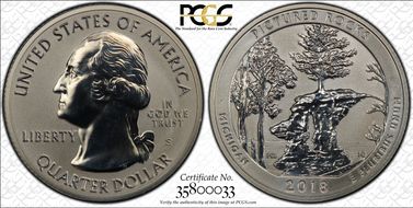 2018-S 25C Pictured Rocks NP-Silver Rev PR 50th Anniversary Set PR69