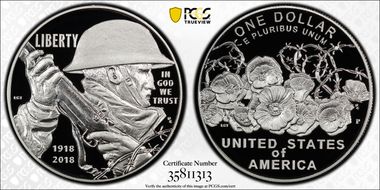 2018-P $1 WWI Centennial PR70DCAM