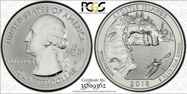 2018-S 25C Apostle Islands NP-Silver Rev PR 50th Anniversary Set First Strike PR69