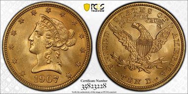 1907 $10 Liberty MS64+ 