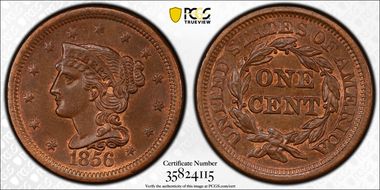 1856 1C Slanted 5 MS65BN