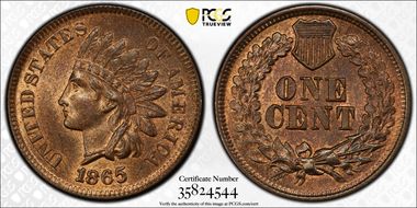 1865 1C Plain 5 MS65RB