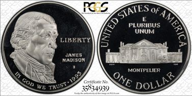 1993-S $1 Madison PR68DCAM