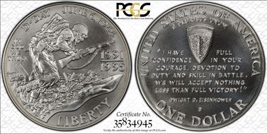 1991-95-D $1 World War II MS69