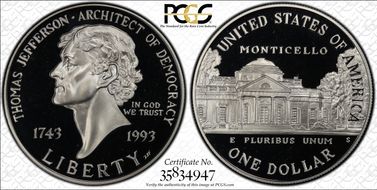1993-S $1 Jefferson PR69DCAM
