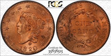1820 1C Large Date MS64+ RD