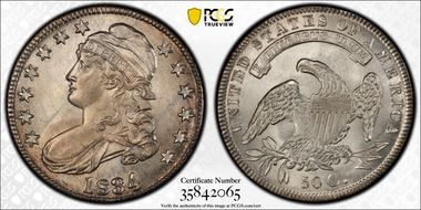 1834 50C Large Date, Small Letters MS63