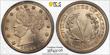 1883 5C No CENTS MS67