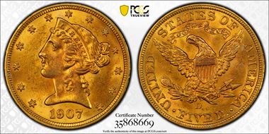 1907-D $5 MS63