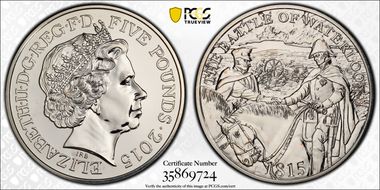 2015 £5 S-L39 Battle of Waterloo MS66