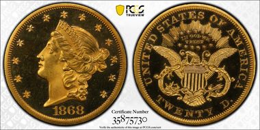 1868 $20 PR64CAM