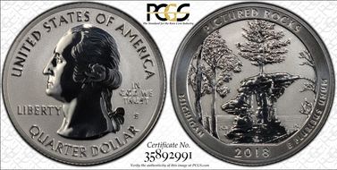 2018-S 25C Pictured Rocks NP-Silver Rev PR 50th Anniversary Set PR70