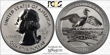 2018-S 25C Cumberland Is. NP-Silver Rev PR 50th Anniversary Set PR70