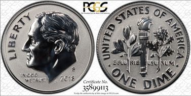 2018-S 10C Reverse Proof Silver 50th Anniversary Set PR70