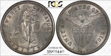 1908-S 20C Allen-11.04b RP 8 AU58