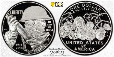 2018-P $1 WWI Centennial PR69DCAM