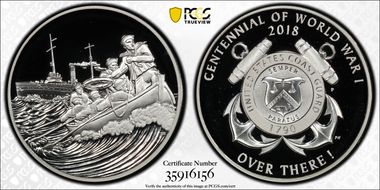 2018-P Medal WWI Centennial - Coast Guard WWI Centennial Set - Coast Guard PR69DCAM