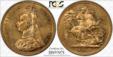 1887-M Sov S-3867A DISH M7 1st Obv Angled J MS62