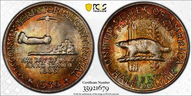 1936 50C Wisconsin MS68+