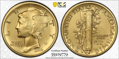 2016-W 10C 100th Anniversary Gold SP70