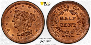 1855 1/2C MS64RD