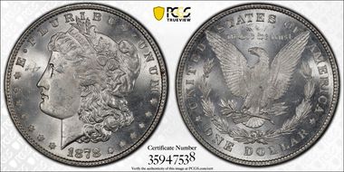 1878 8TF $1 VAM 18, Doubled Date MS64+