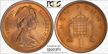 1971 1p S-B1 New Penny MS67RB