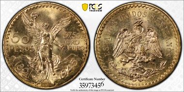 1945 50 Peso KM-481  Au MS64