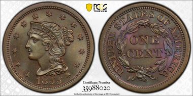 1855 1C Slanted 55 MS66BN