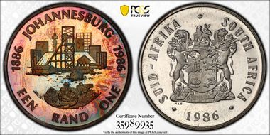 1986 Rand 100th Ann Johannesburg PR66DCAM