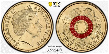 2018 $2 Lest We Forget - War Graves 30th Ann. $2 Coin Colorized MS66