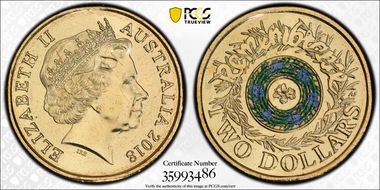 2018 $2 Remembrance Day Rosemary 30th Ann. $2 Coin Colorized MS66